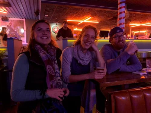 Enjoying a drink on the lanes
